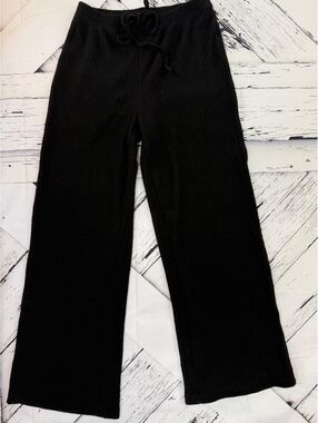 Cozy Luxury Sweater Style Knit Wide Leg Black Lounge Pants Women’s Medium